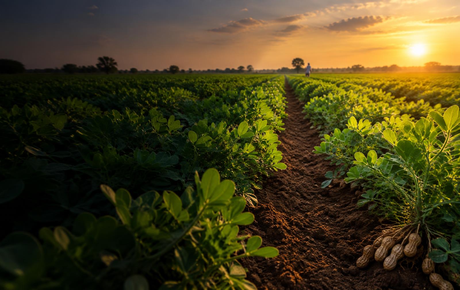 Groundnut field at sunset